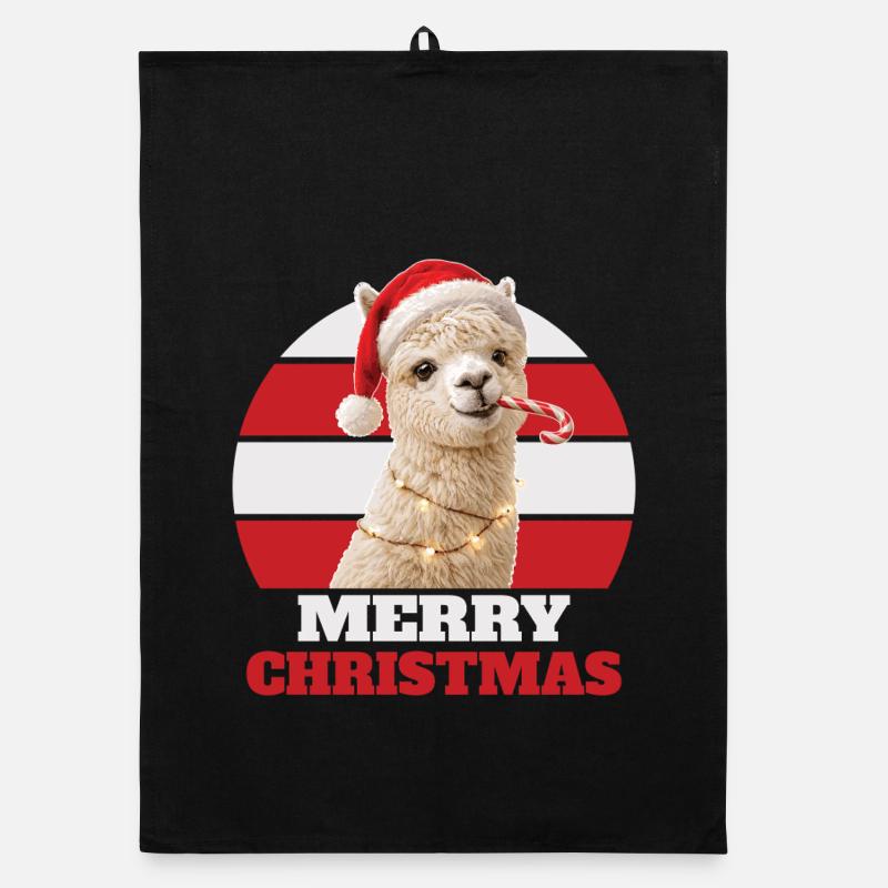 Alpaca with candy cane Organic dish towel