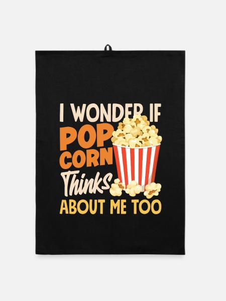 Ob Popcorn Auch An Mich Denkt Lustiger Spruch - Organic Geschirrtuch - Schwarz - Vorne
