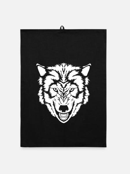 Wolf-Silhouette kontrastierende Kontur - Organic Geschirrtuch - Schwarz