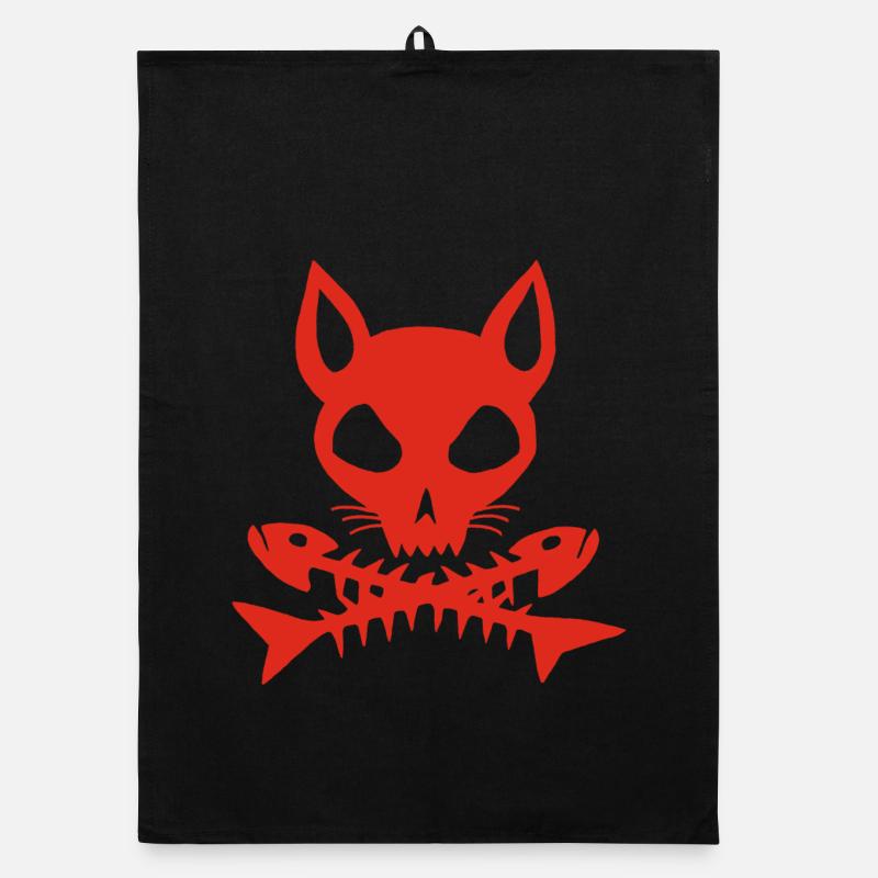 Red cat skull Organic dish towel
