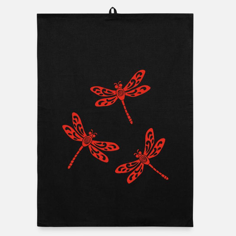 trio de libellules rouges Torchon bio