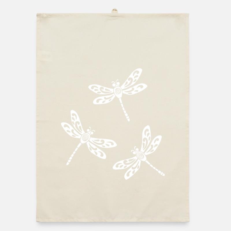 trio de libellules blanches Torchon bio