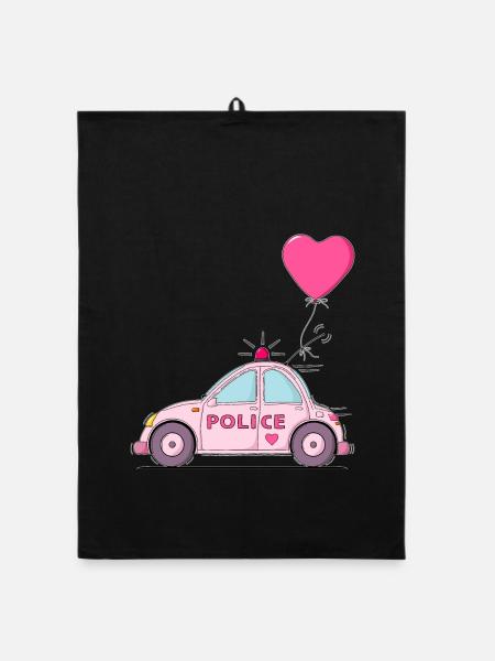 Police Herz Rosa - Organic Geschirrtuch - Schwarz - Vorne