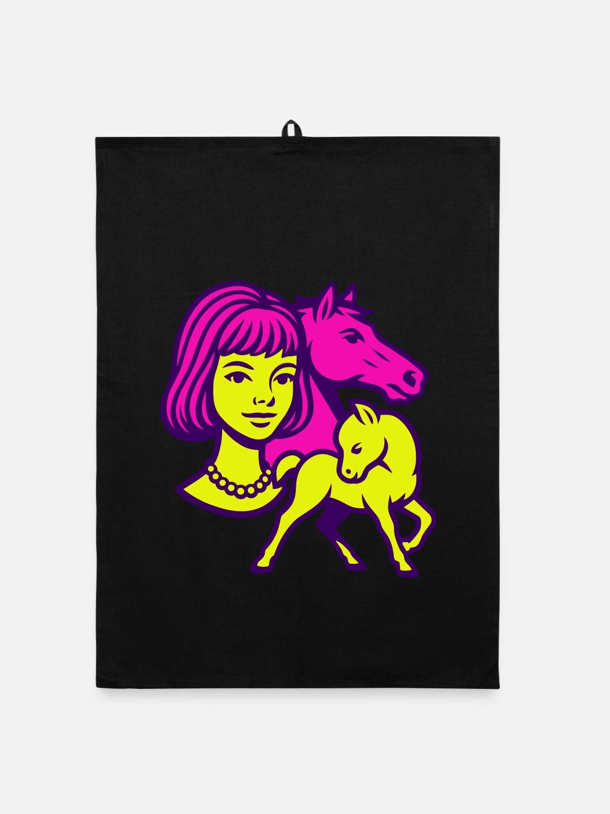 Fille Cheval Pop Art - Torchon bio - noir - Devant