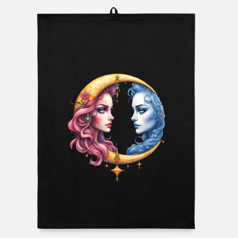 Twin Moon: Faces in Eclipse Organic dish towel