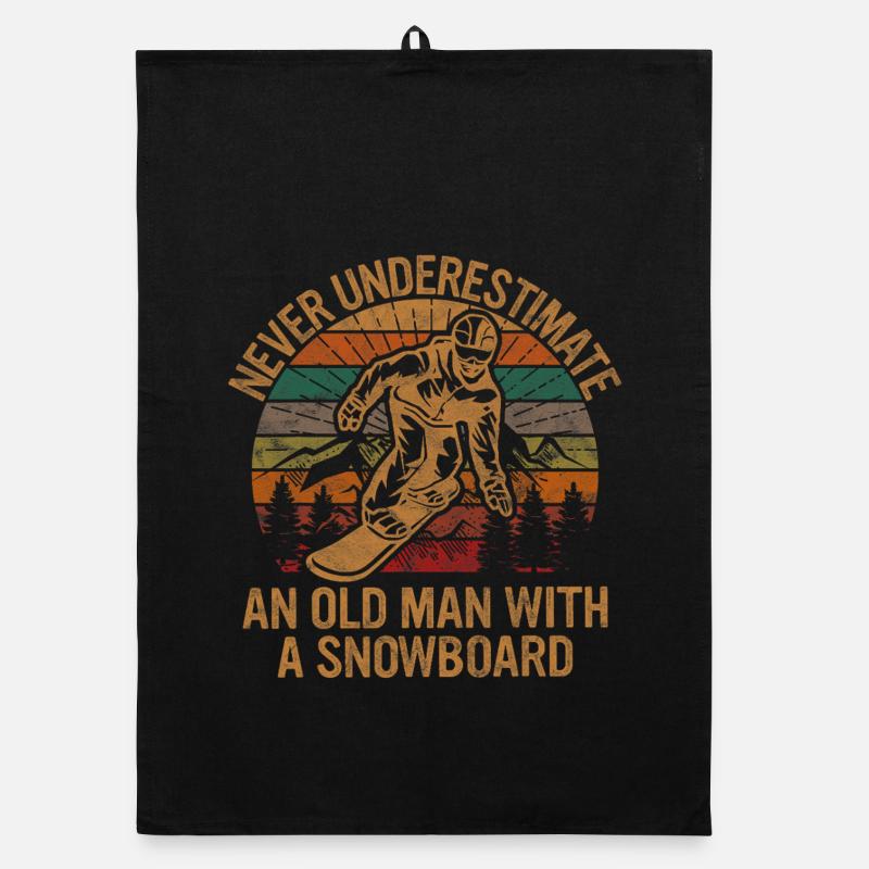 Never Underestimate An Old Man With A Snowboard Organic dish towel