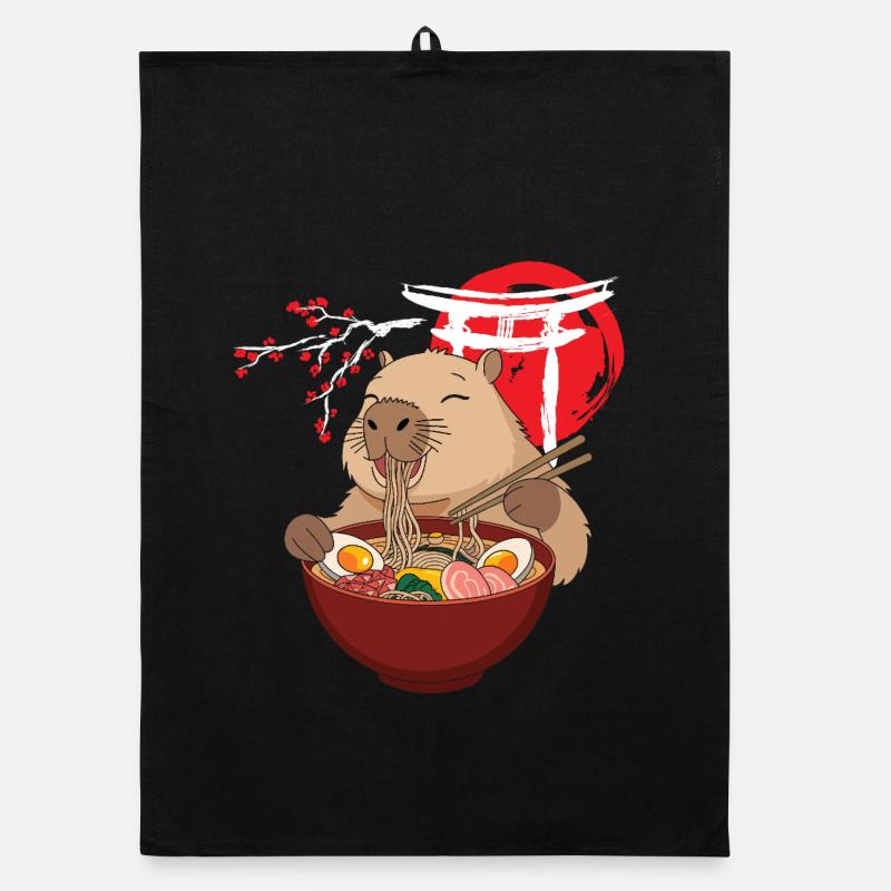 Capybara Eats Ramen Soup Cute Funny Organic dish towel