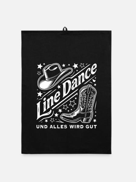 Line Dance Western Hut Stiefel Sterne - Organic Geschirrtuch - Schwarz - Vorne
