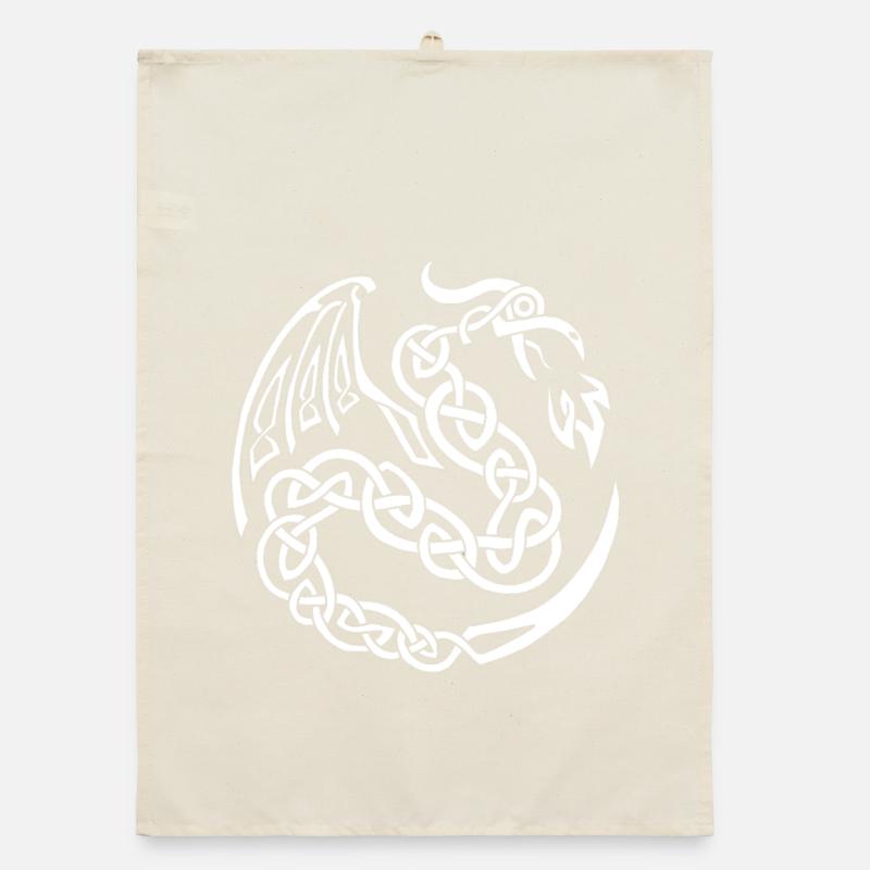 White celtic dragon Organic dish towel