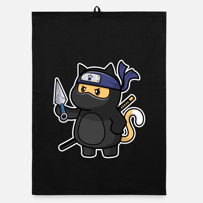 Humour Chat mignon Kawaii Chibi en Ninja Chat Torchon bio