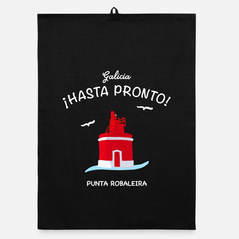Galicien, Leuchtturm Punta Robaleira, Spanien - Organic Geschirrtuch - Schwarz