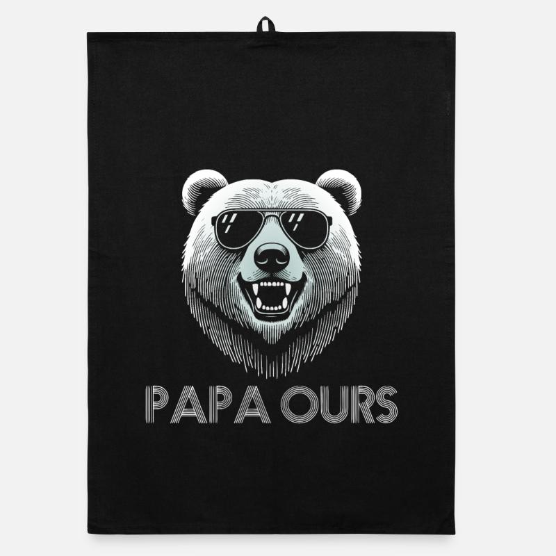 Tête ours cool avec lunettes de soleil. papa ours - Torchon bio - noir