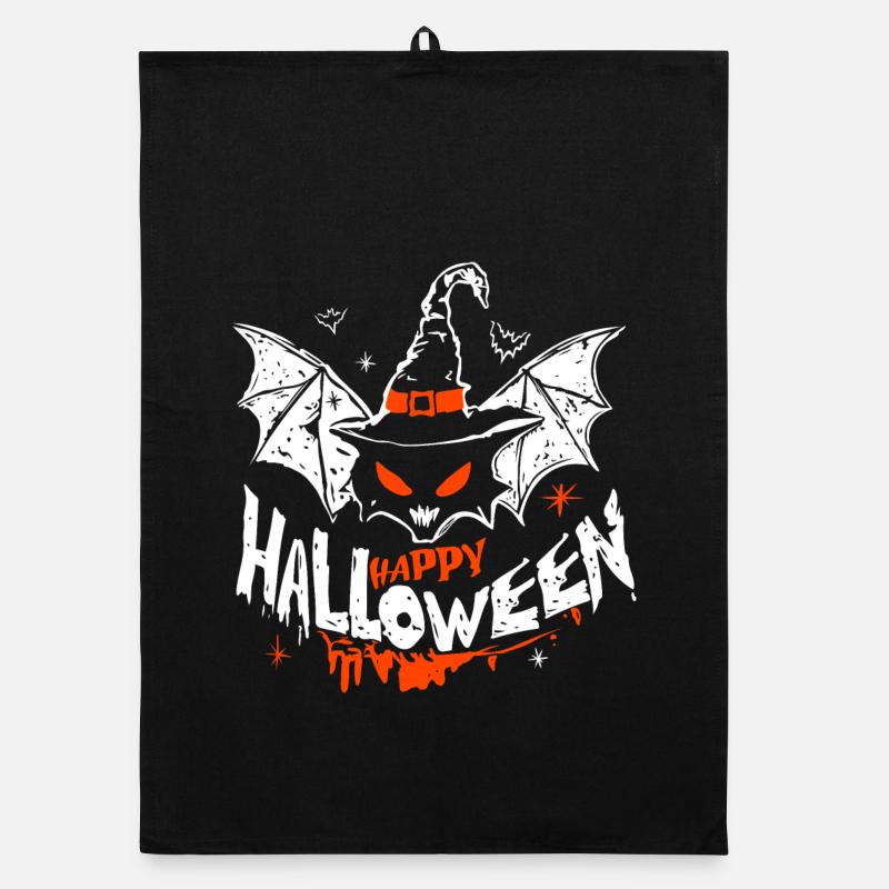Halloween Fledermaus mit Hexenhut - Fun Design Organic Geschirrtuch