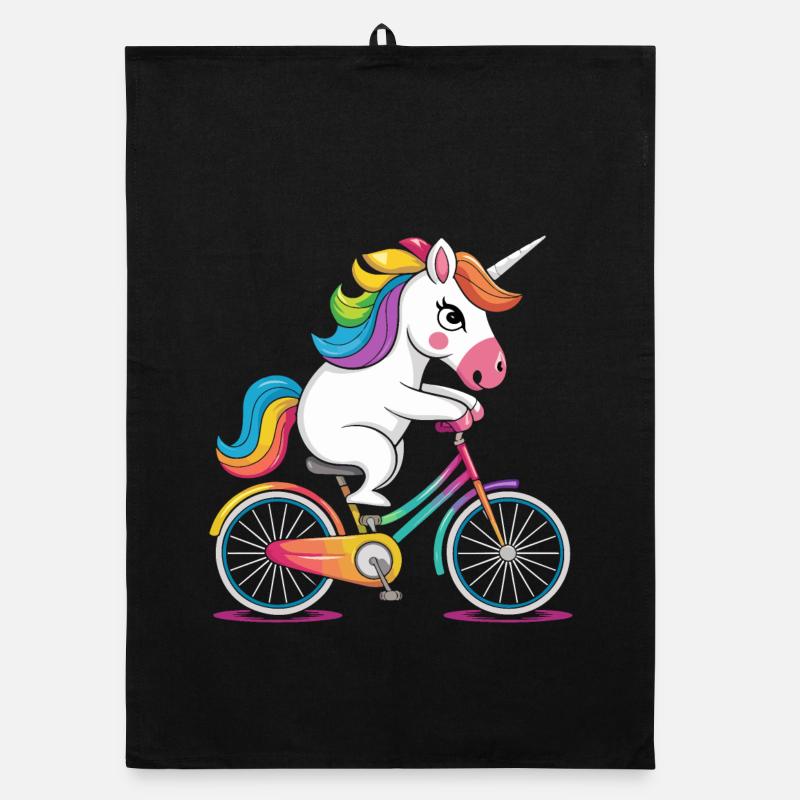 Rainbow Unicorn Riding a Bicycle Organic dish towel