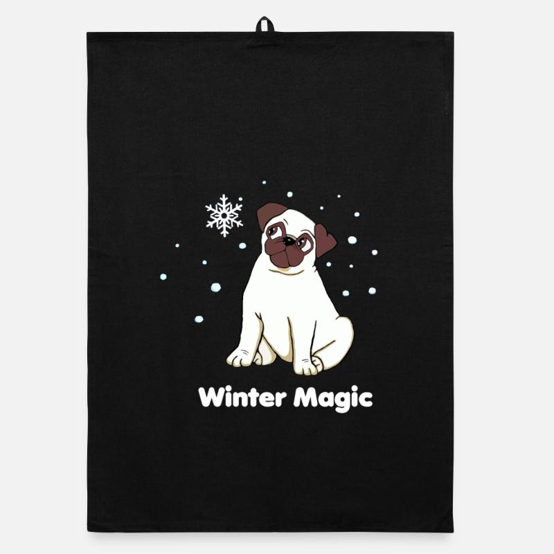 Winterzauber Mops Organic Geschirrtuch