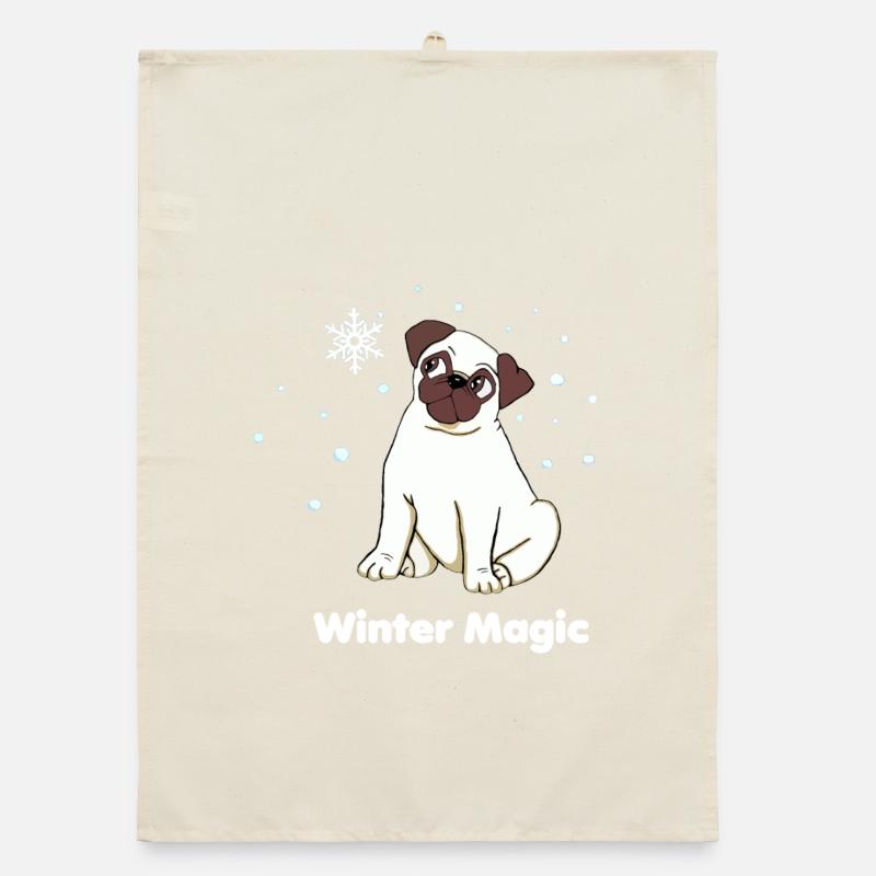 Winterzauber Mops Organic Geschirrtuch