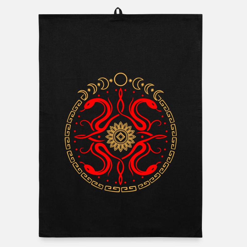 Snake wheel with moon phases Organic dish towel