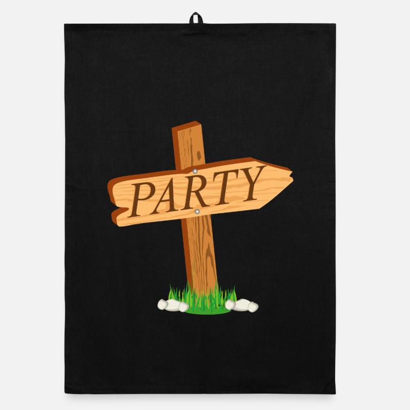 panneau indicateur simple avec l’inscription « PARTY » Torchon bio