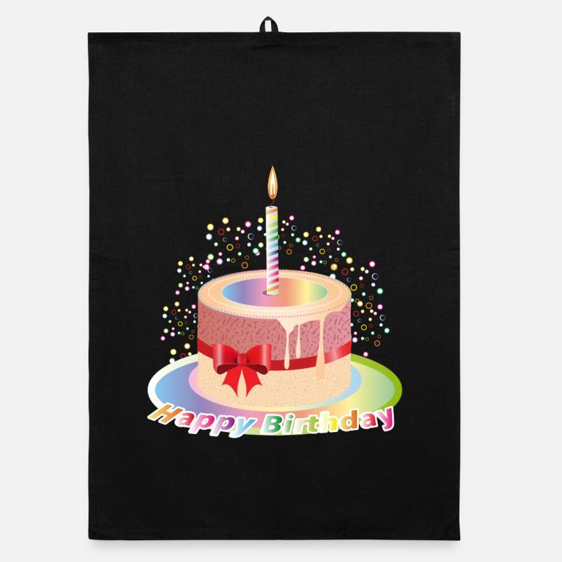 Motif de cupcake d’anniversaire coloré avec bougie Torchon bio
