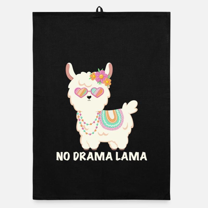 No drama lama - cute llama with sunglasses Organic dish towel