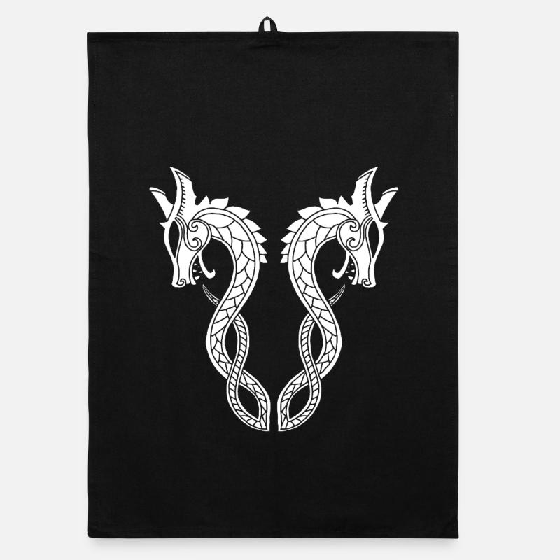 White Dragon with Two Heads Organic dish towel