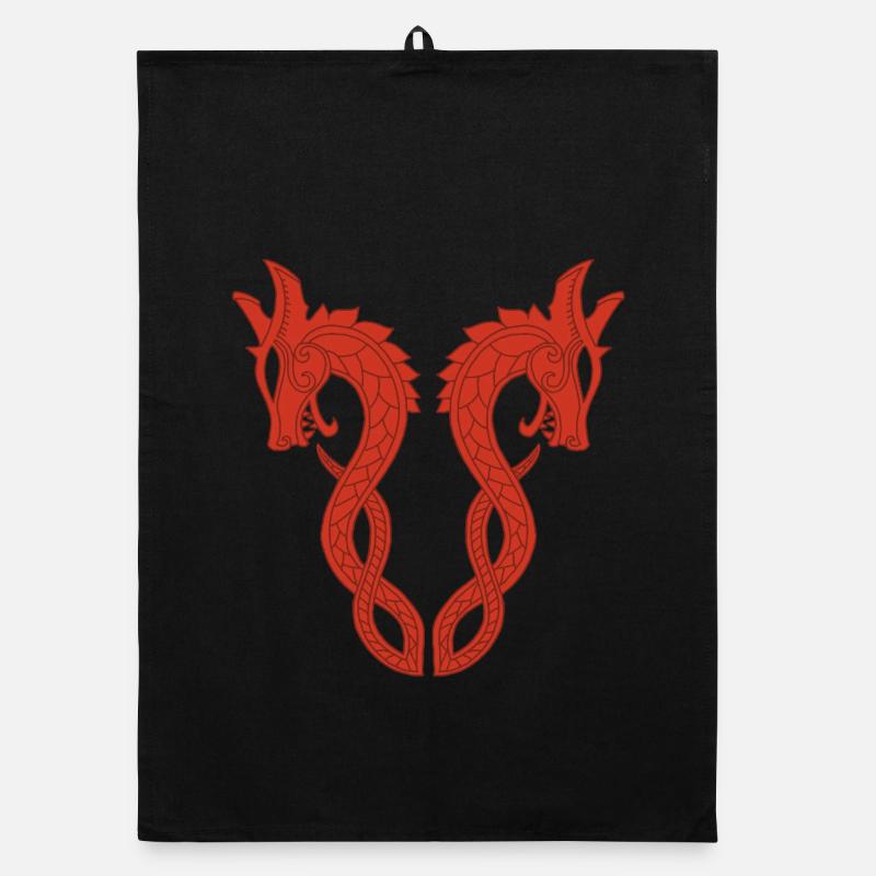 Red two-headed dragon Organic dish towel