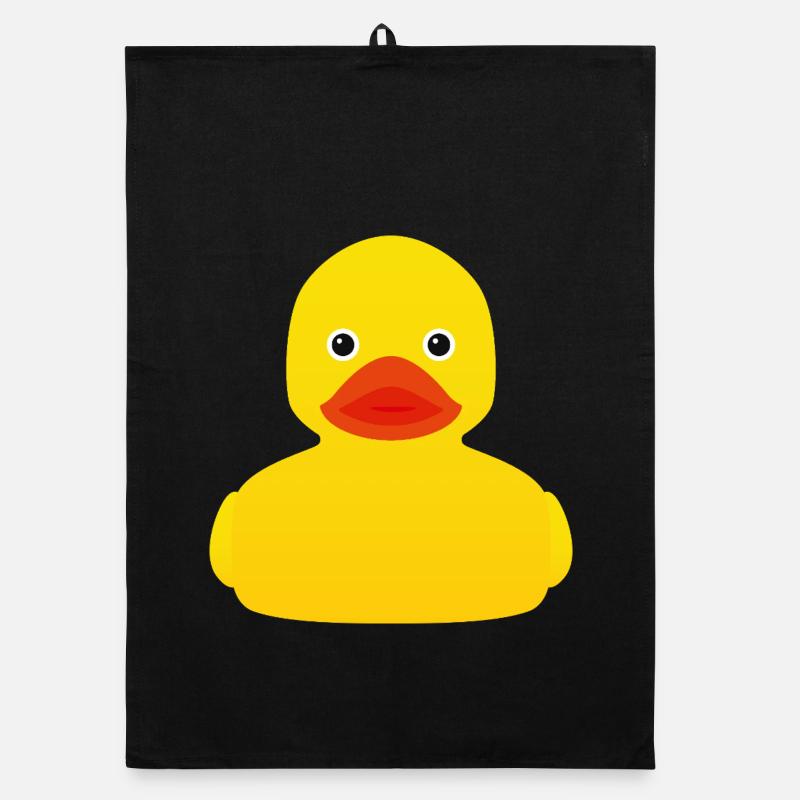 Pop art rétro en canard en caoutchouc jaune - Torchon bio - noir