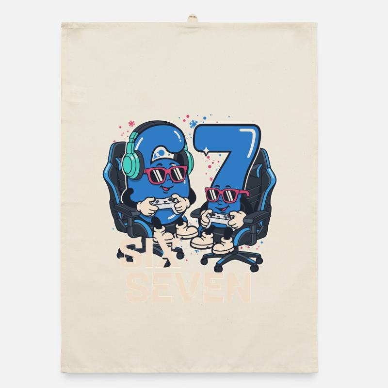 6 7 Six Seven Aura Points Kids Gaming Meme Organic dish towel