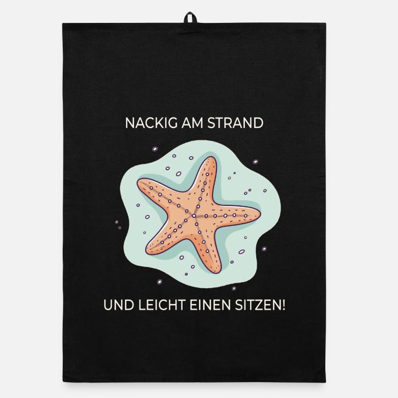 Nackig am Strand – Lustiger Seestern Spruch Organic Geschirrtuch