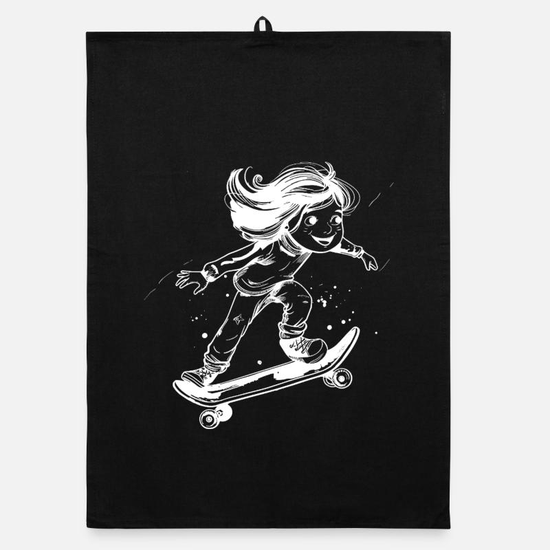 Skateboarding Girl Drawing Organic dish towel