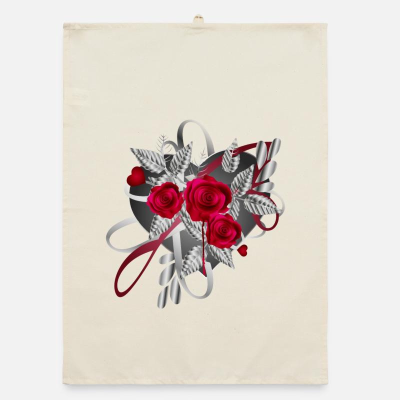 Composition argentée de la Saint-Valentin avec des roses Torchon bio