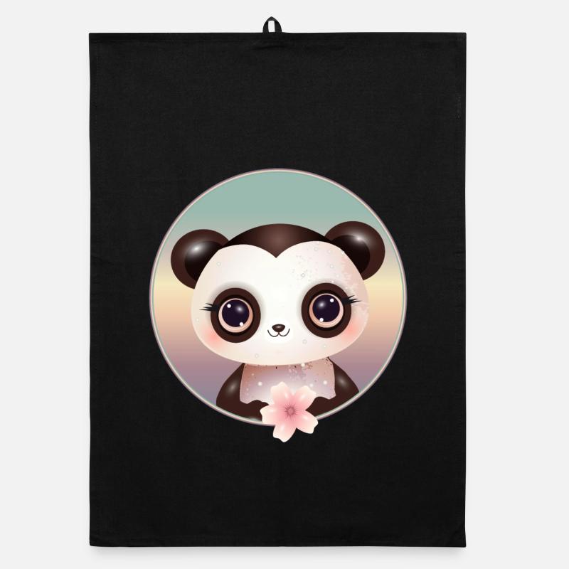 Cute panda bear with a cherry blossom Organic dish towel