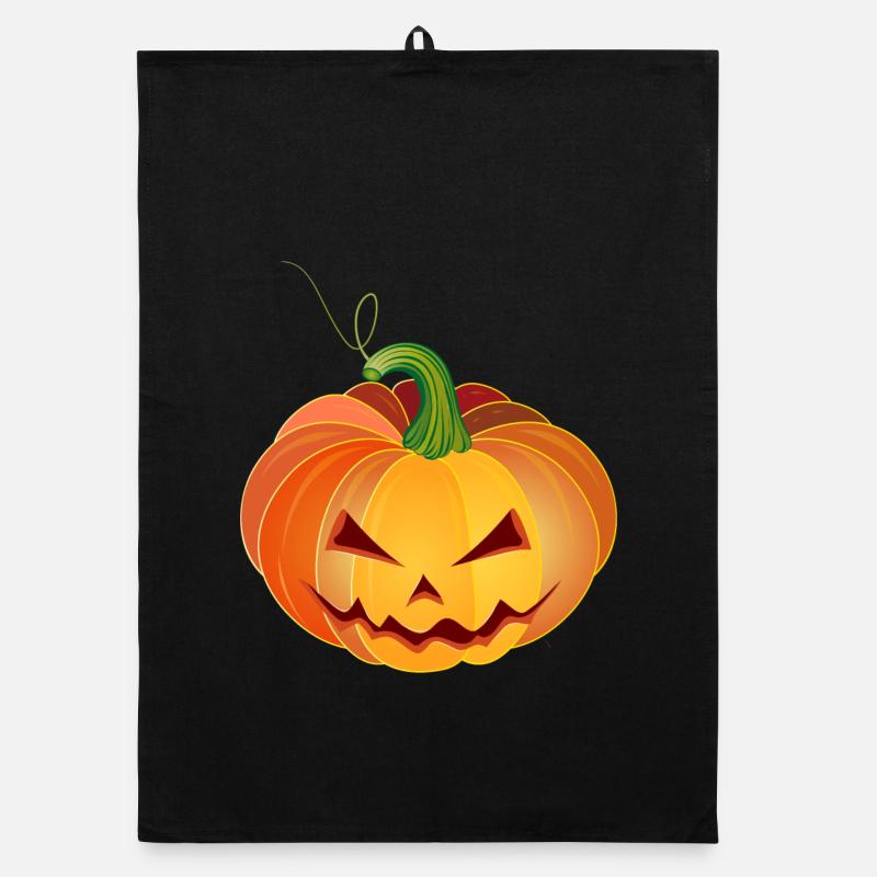 orange halloween pumpkin face Organic dish towel