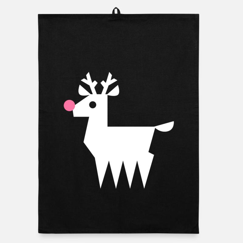 Rentier Rudolf L weiß mit neonpinker Nase Organic Geschirrtuch