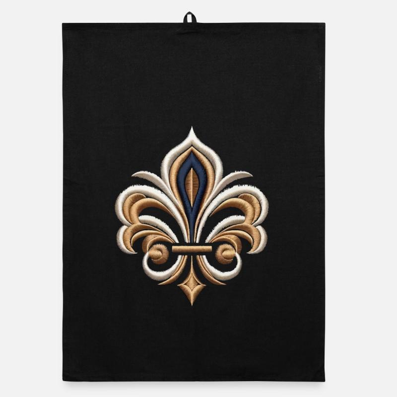 Elegante Fleur-de-Lis Stickerei Organic Geschirrtuch
