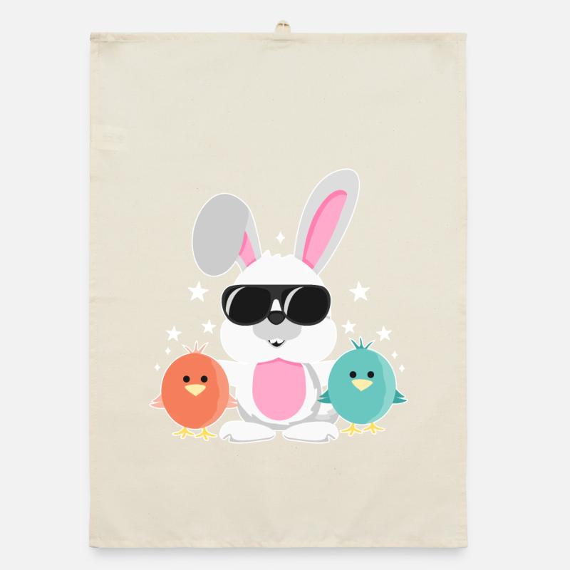 Bunny with Sunglasses, Chick, Rabbit, Easter Bunny Organic dish towel