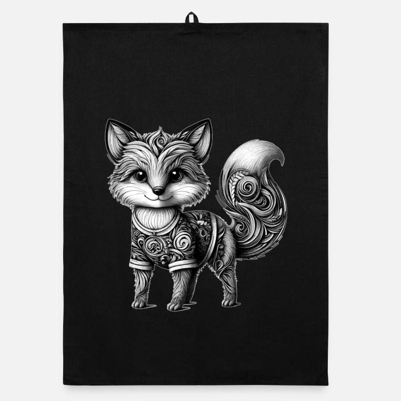 Artfully designed fox in black and white Organic dish towel