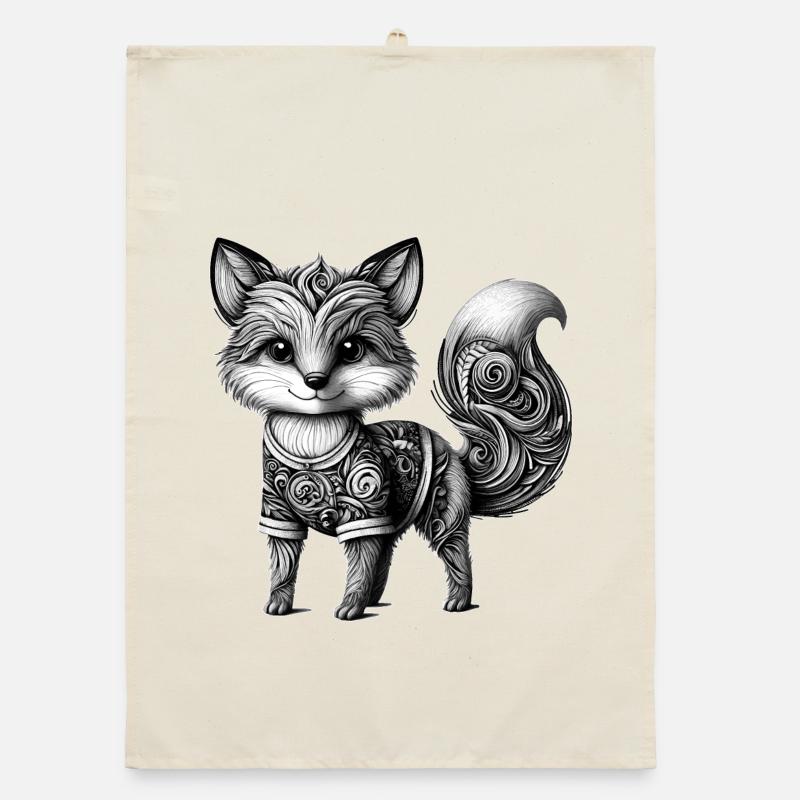 Artfully designed fox in black and white Organic dish towel