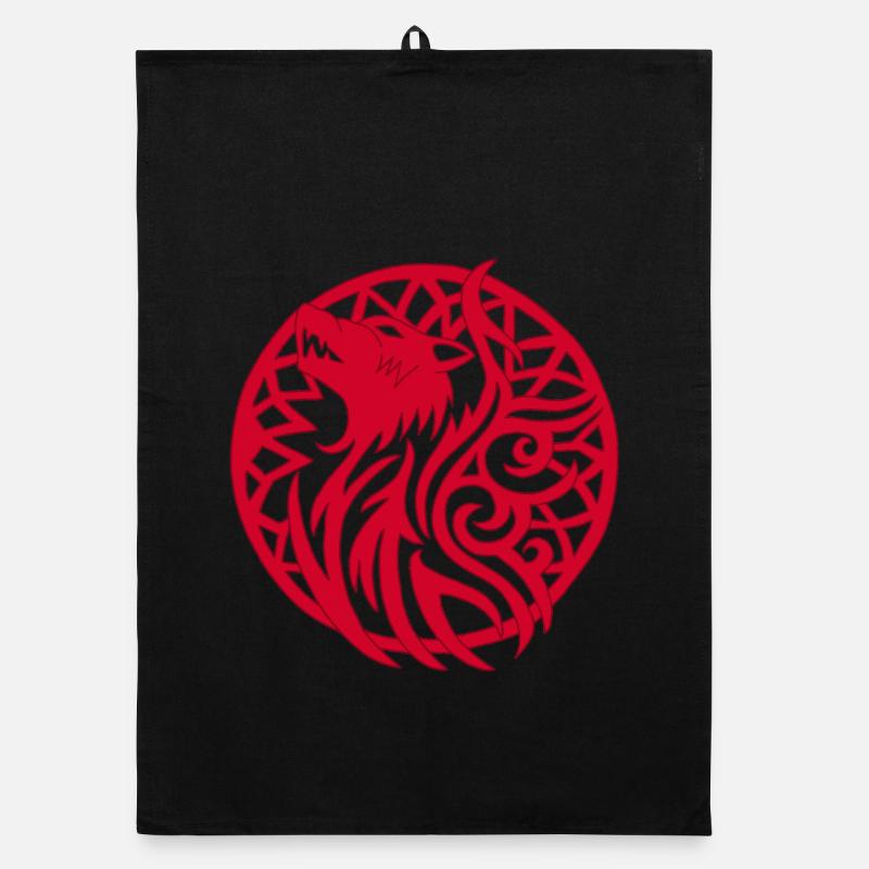 Roter Wolf und Glücksbringer Organic Geschirrtuch