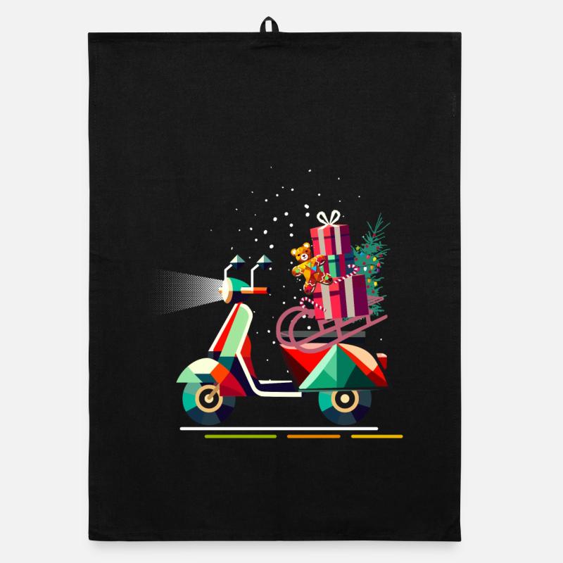 Scooter de Noël avec cadeaux pour Noël - Torchon bio - noir