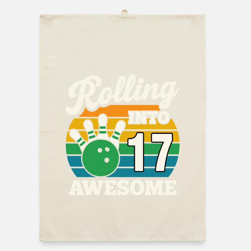 Retro Bowling 17th Birthday Tee Organic dish towel