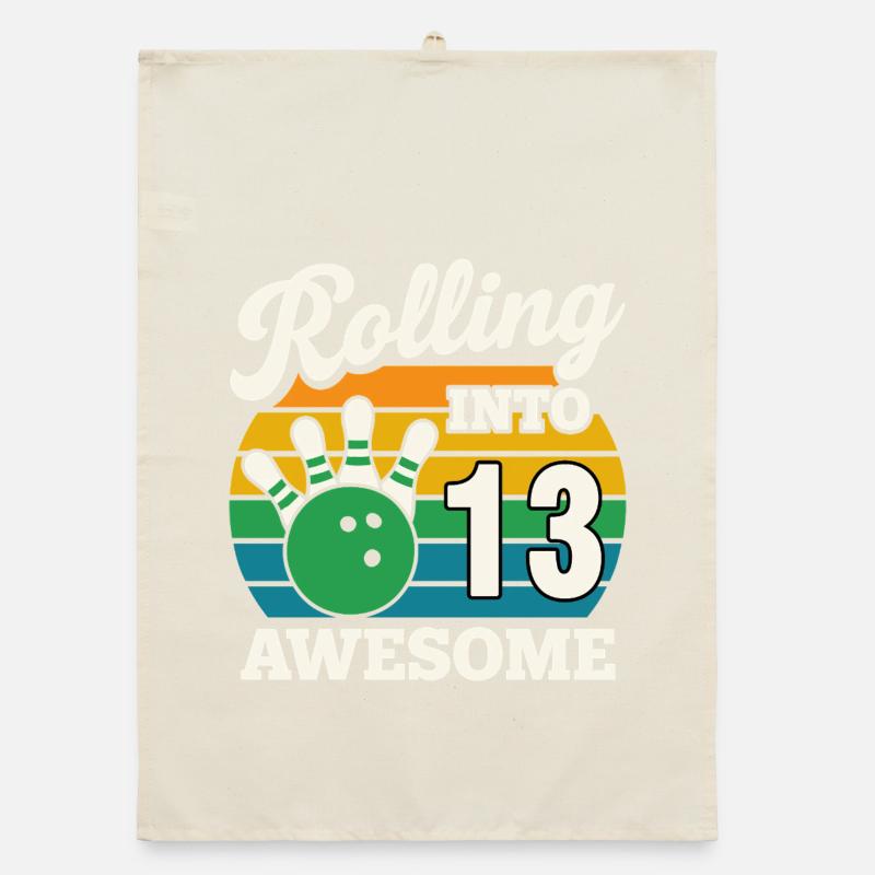 Retro Bowling 13th Birthday Tee Organic dish towel