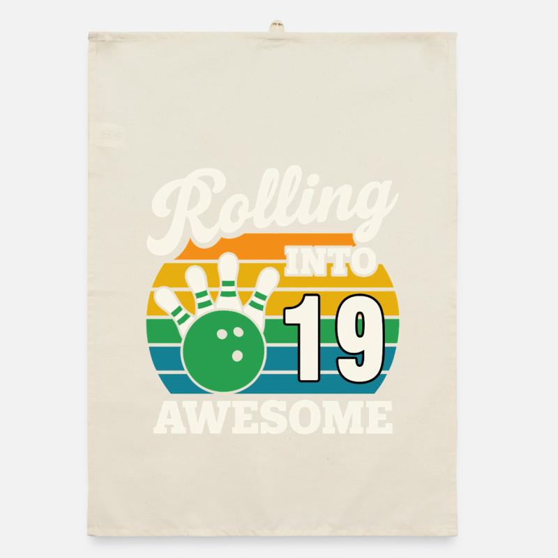 Rolling Into 19 Birthday Tee Organic dish towel