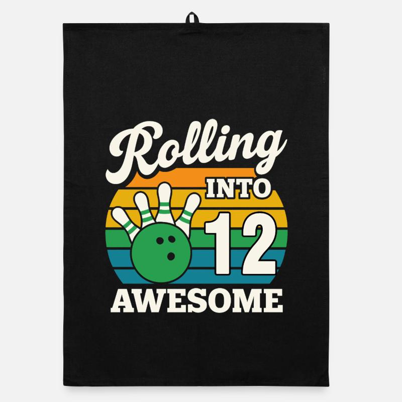 Rolling Into 12s Bowling Celebration Organic dish towel