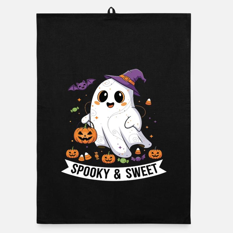 Niedlicher Halloween-Geist mit Kürbiskorb Organic Geschirrtuch