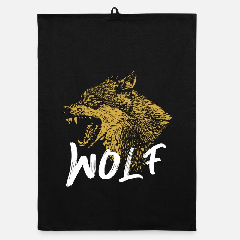 Goldener Wolf Illustration Design Organic Geschirrtuch