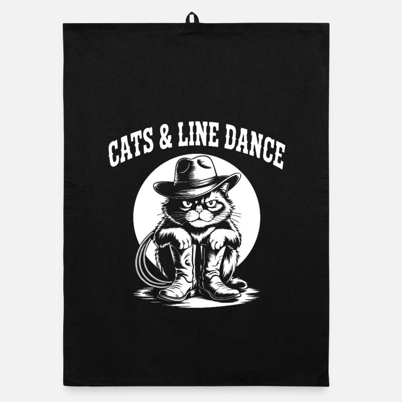 Katzencowboy Line Dance Organic Geschirrtuch