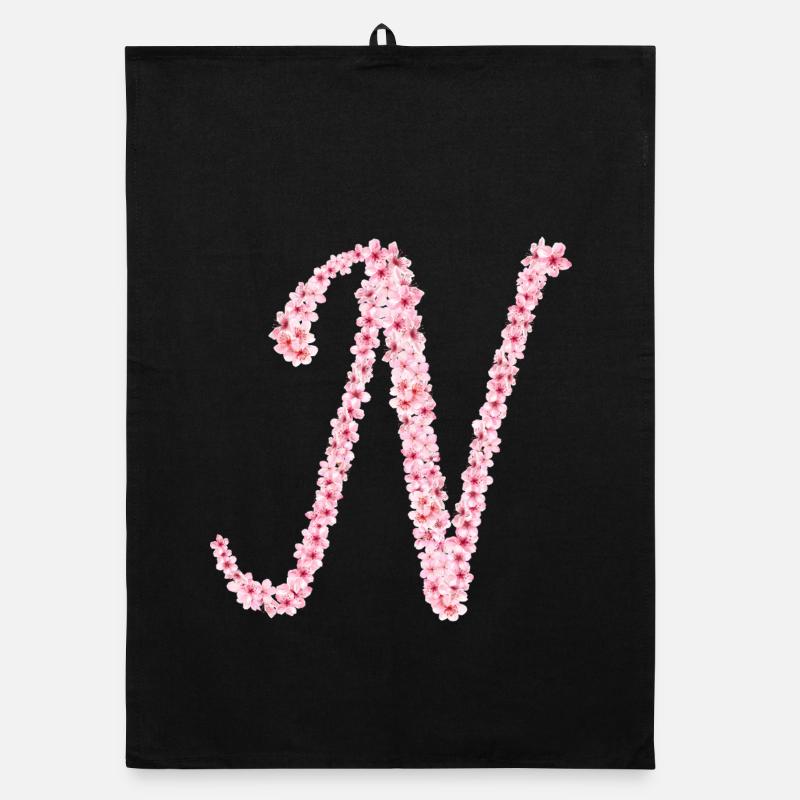 Cherry blossom initial N Organic dish towel