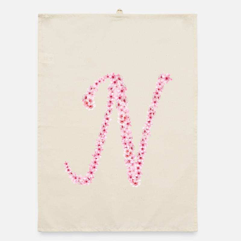 Cherry blossom initial N Organic dish towel