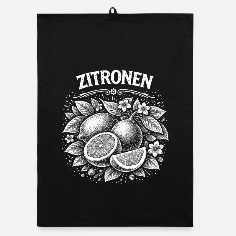 Illustration des citrons en noir et blanc Torchon bio